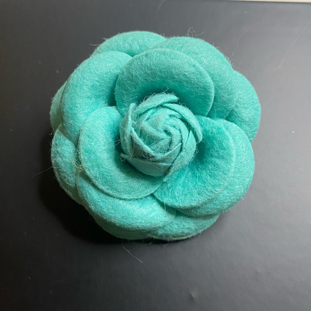 Camellia Flower Brooch Pin Blue Green